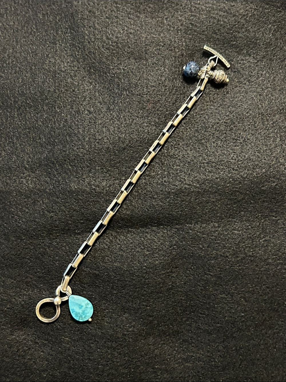 Sterling Silver toggle clasp genuine stone charm bracelet/substantial weight